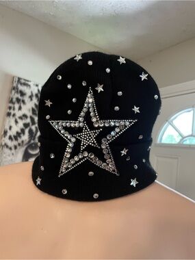 Goth Star Diamond rhinestone Black Star Rhinestone Beanie Hat winter statement